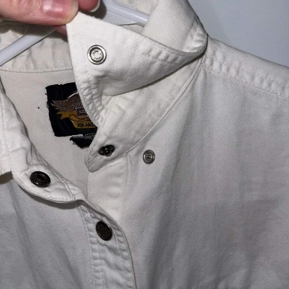 Harley Davidson White Denim Snap Front Shirt Jacket‎ Size Medium